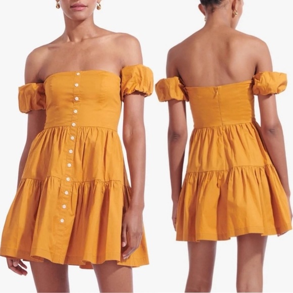 Staud Elio cotton poplin off the shoulder mini dress in honey US 4 S Small NWT - Picture 1 of 16